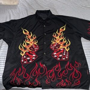 Black and Red Flame Dice Button Up